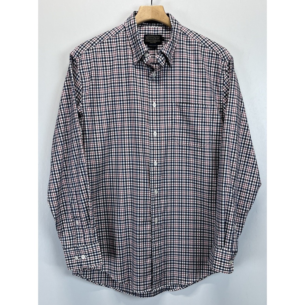 Pendleton Bridgeport Button Down Shirt Sz Medium Mens Plaid Cotton Blue White